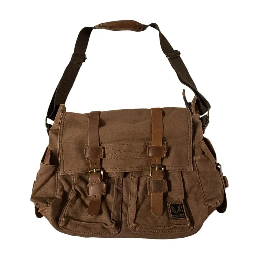 Military Canvas Leather Men Messenger Bag Shoulder Crossbody Bag Sturdy Muchuan